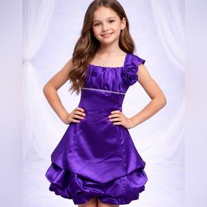 Purple girls party formal wedding pageant dress